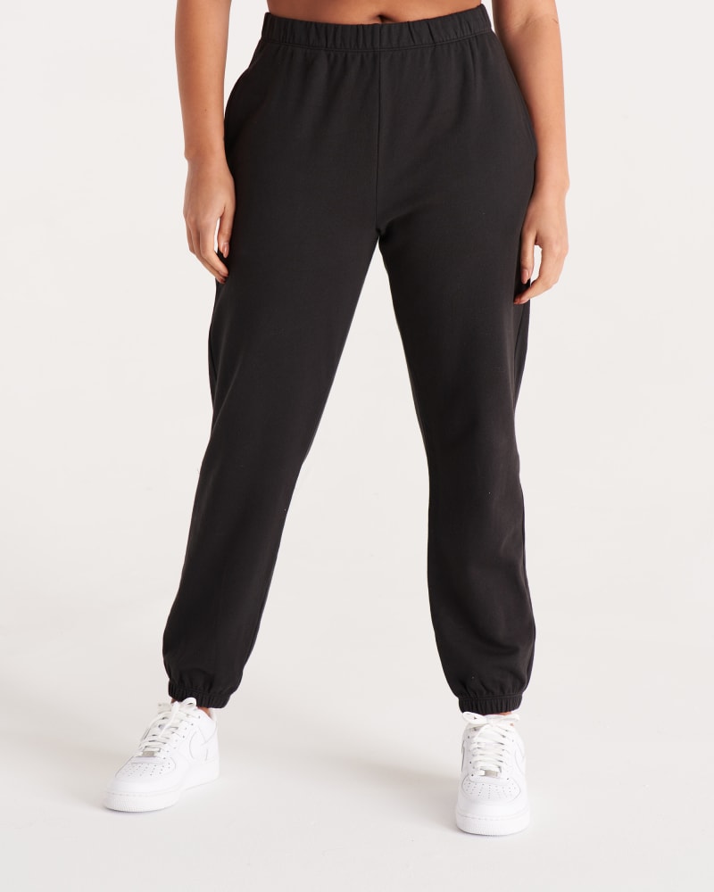 Front of a model wearing a size 5X The Sweat Pant in Vintage Black by The Standard Stitch. | dia_product_style_image_id:250489